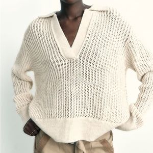 Zara openwork knit polo sweater
